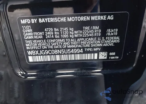 2022 BMW X1 xDrive28I z USA, uszkodzony, nr VIN WBXJG9C08N5U54994